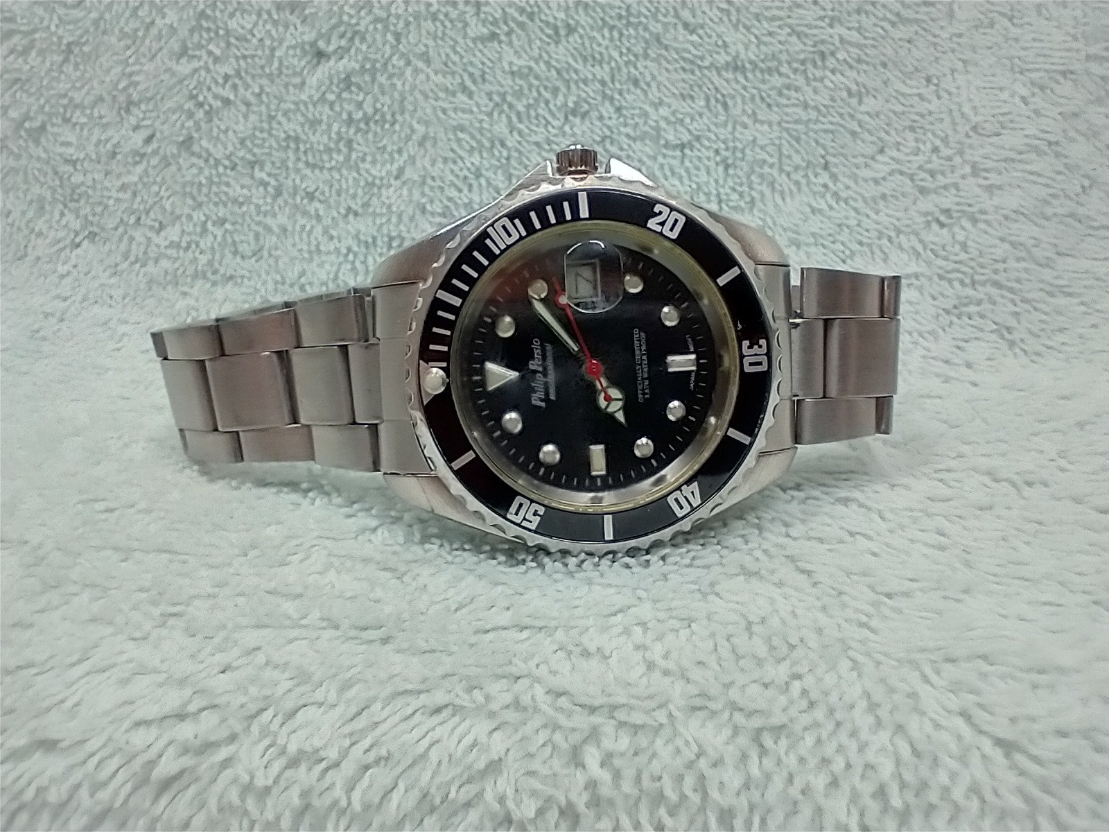 PHILIP PERSIO “PROFESSIONAL” CERT. 3 ATM DATE ROTATING BEZEL ALL S/S WATCH