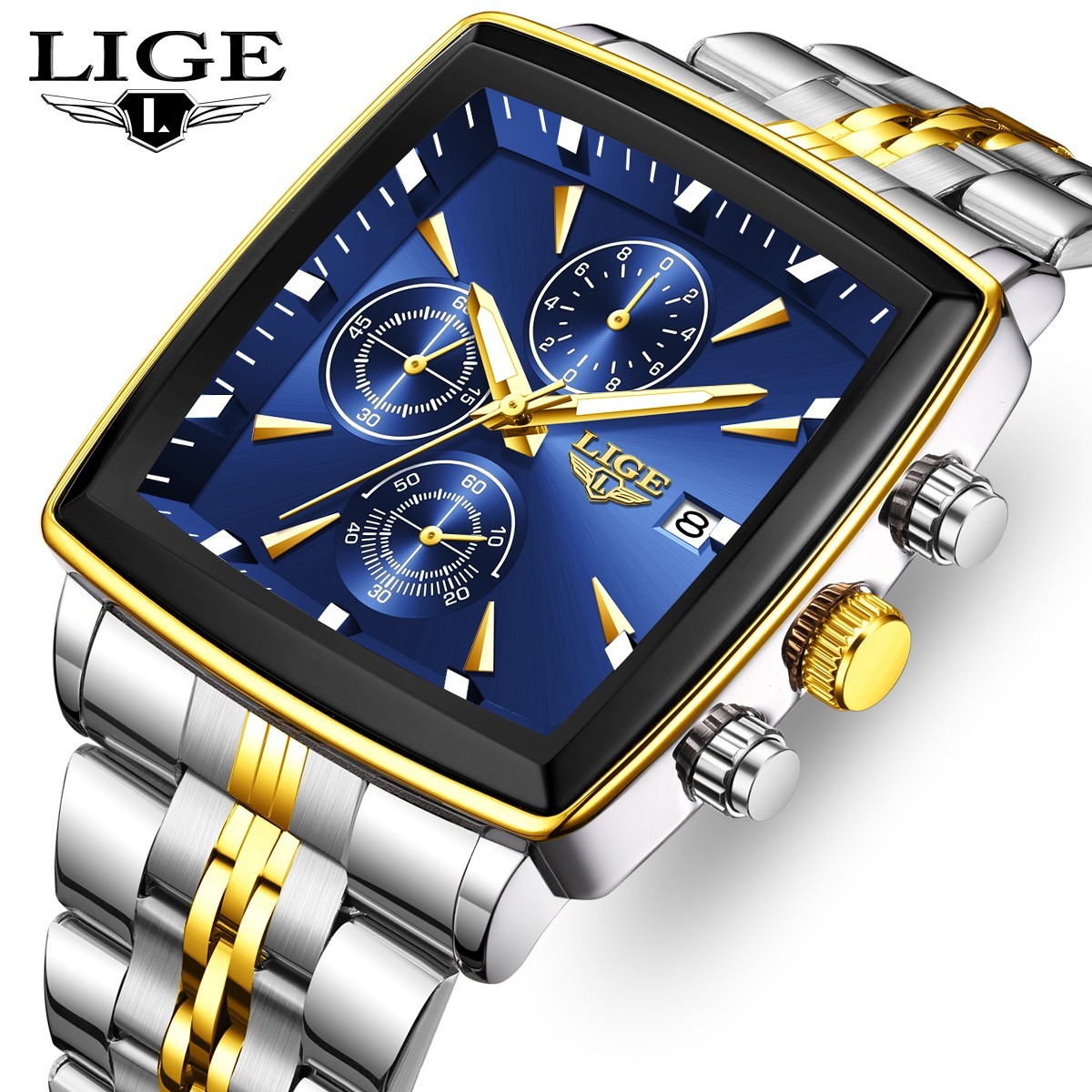 LIGE Mens Watch Fashion Brand Luminous Calendar Steel Business Male Wristwatch
