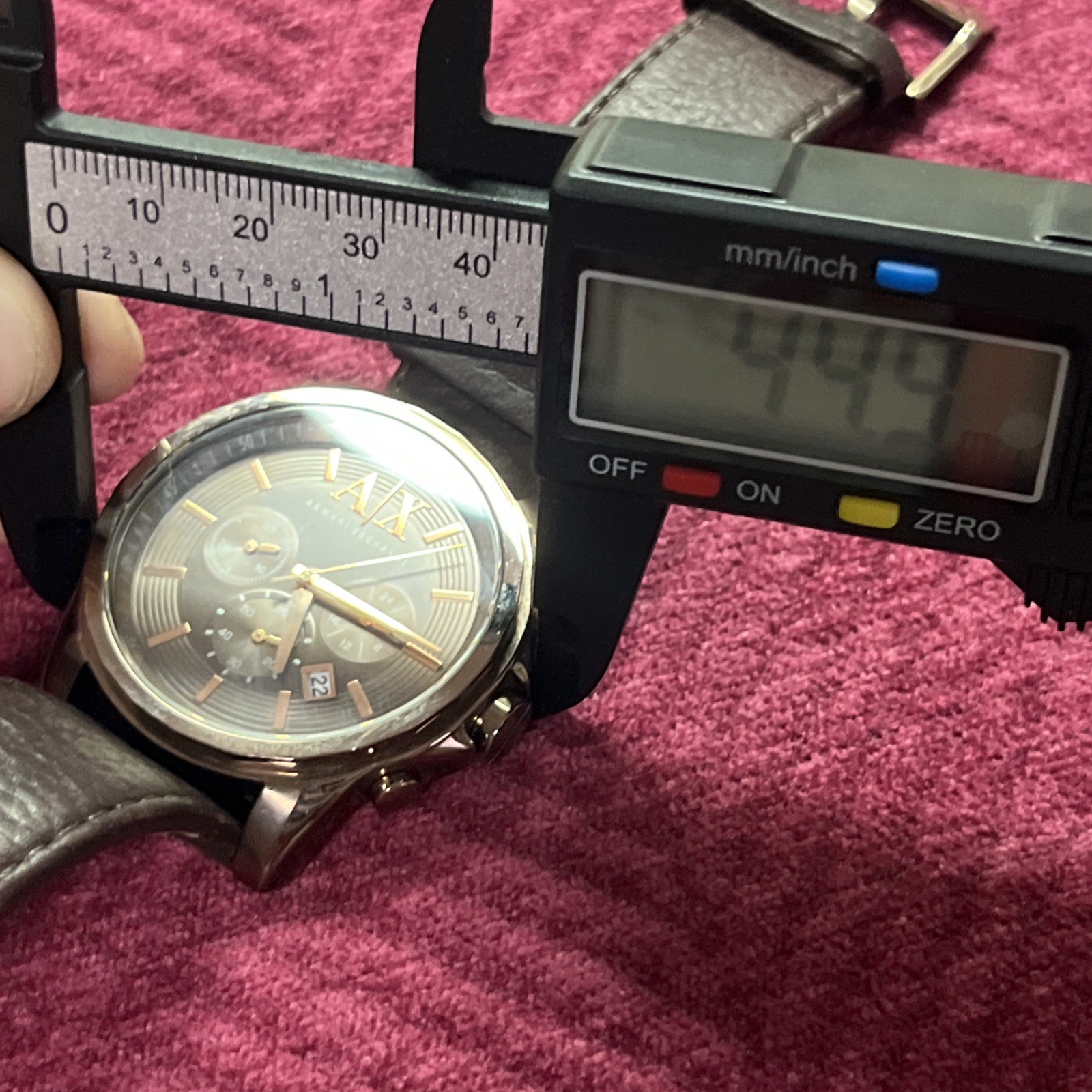 Watch Chronograph Dark Brown Leather Strap 45mm Ax2090