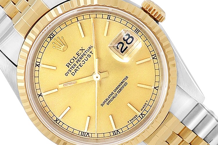 Rolex 36mm Datejust Two-Tone 18K/SS 16233 Pre-owned Watch Champagne Dial 1991