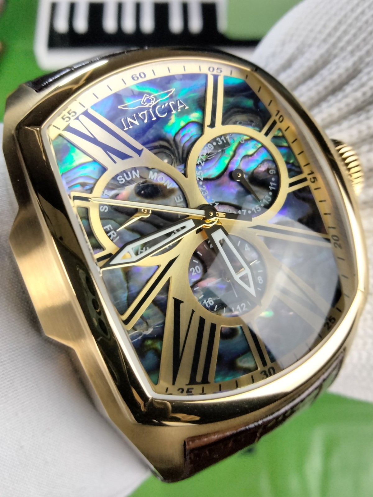 Invicta Lupah Men’s Multi-Function Watch Abalone Dial 46.8 mm, Gold, Brown 35193