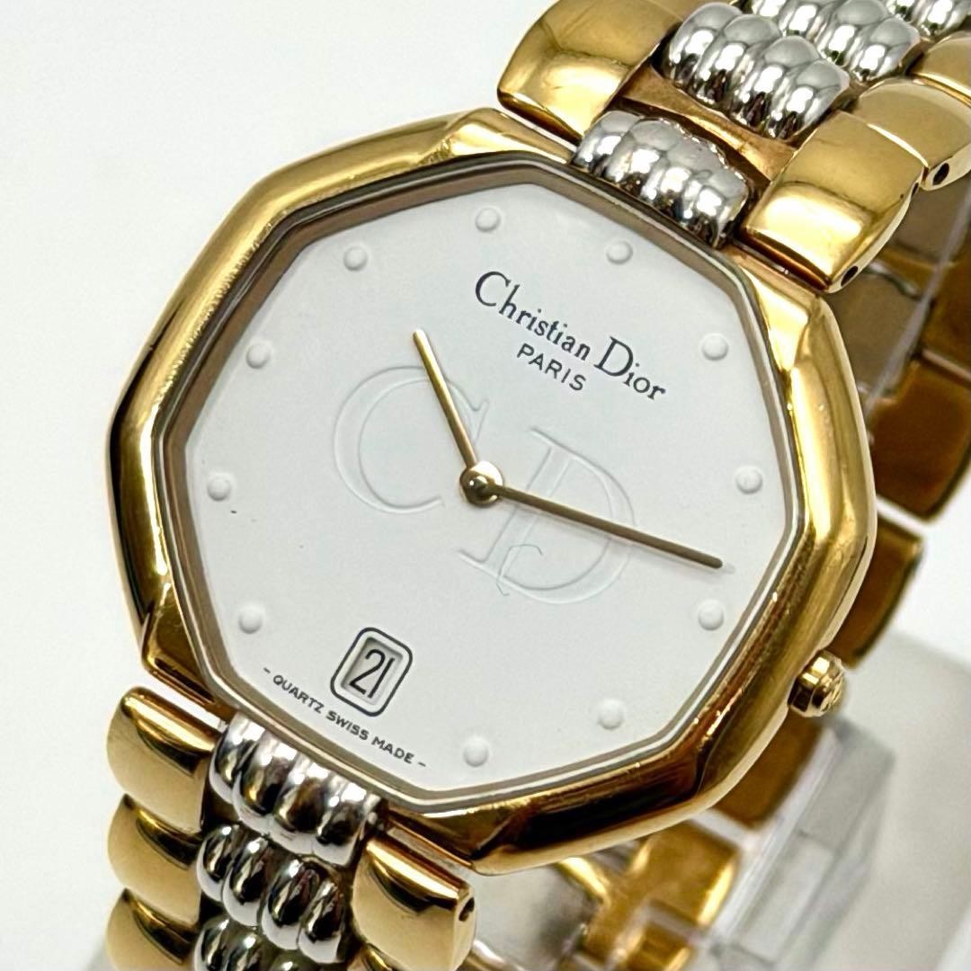 Christian Dior 45.134 Octagonal Gold Combi Date Quartz Watch Japan 0713270