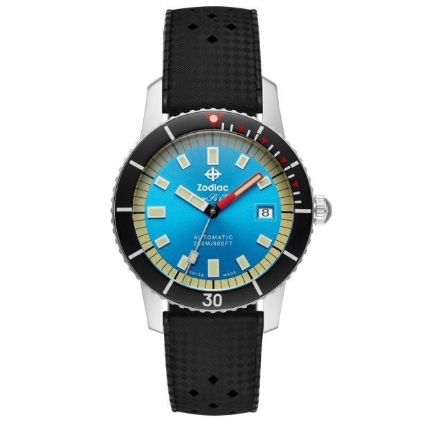 Zodiac Super Sea Wolf Compression Diver Automatic Blue Dial Rubber Watch ZO9275