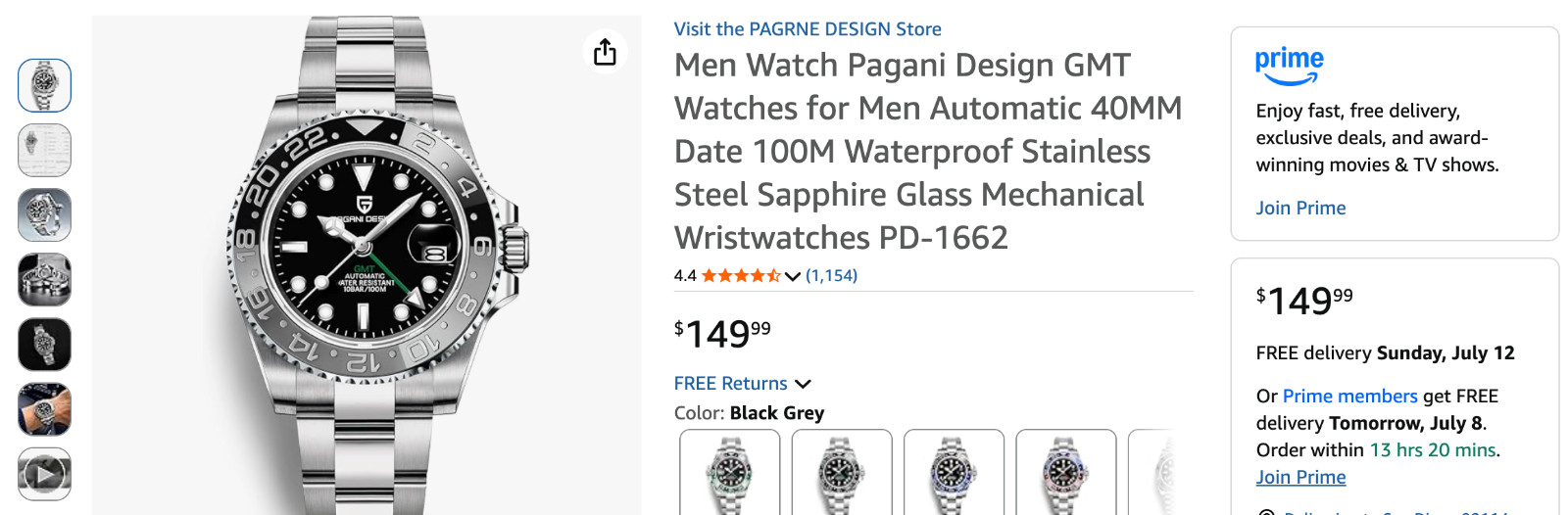 Pagani Design, 40mm, Automatic,GMT (Bruce Wayne), Sapphire Crystal.