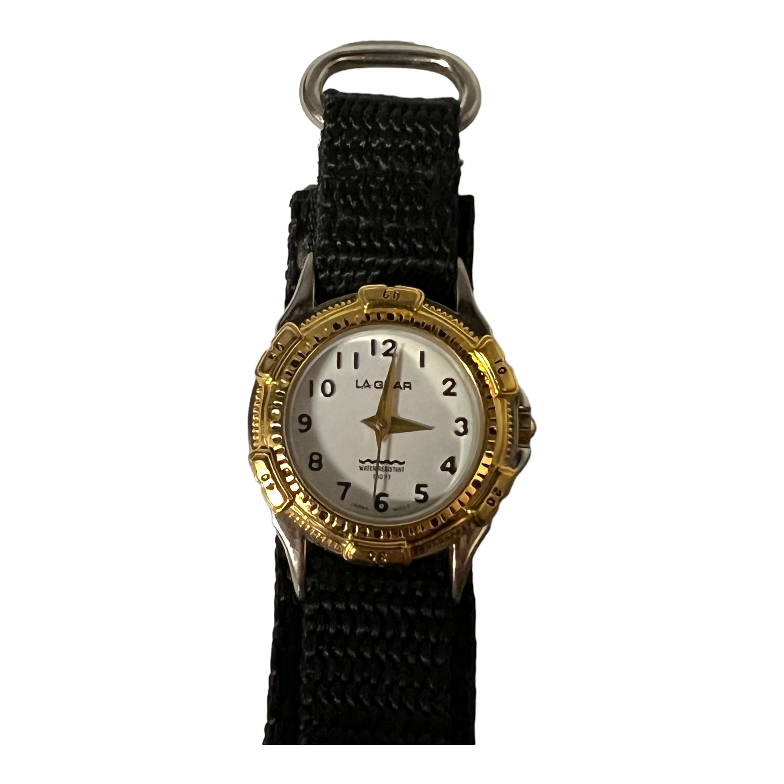 LA Gear Watch Womens Black Round Case Black Hook and Loop Band Needs Battery