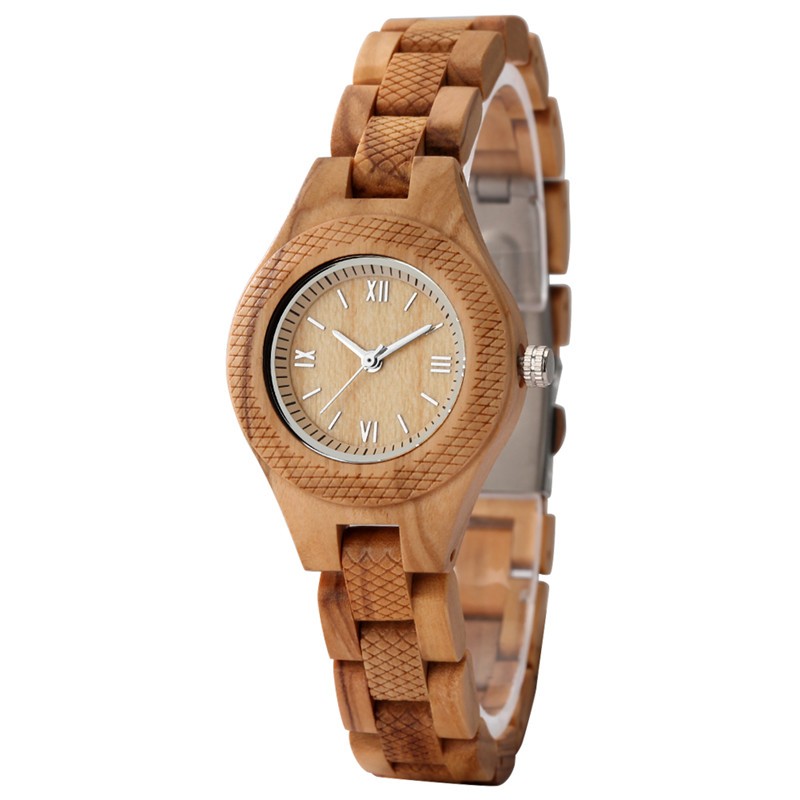 Handmade Olive Wood Watch Women Full Wood Minimalist Natural Grain Quartz Presen