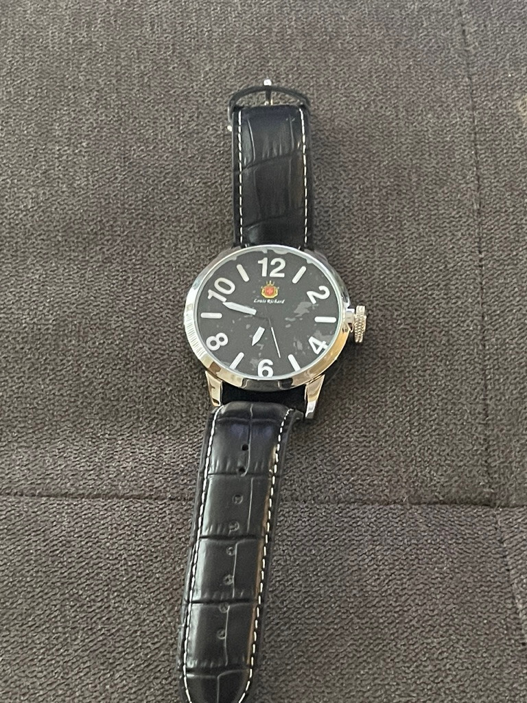 NEW Louis Richard 9821 Dalton White Numerals Black Dial Case Leather Strap Watch