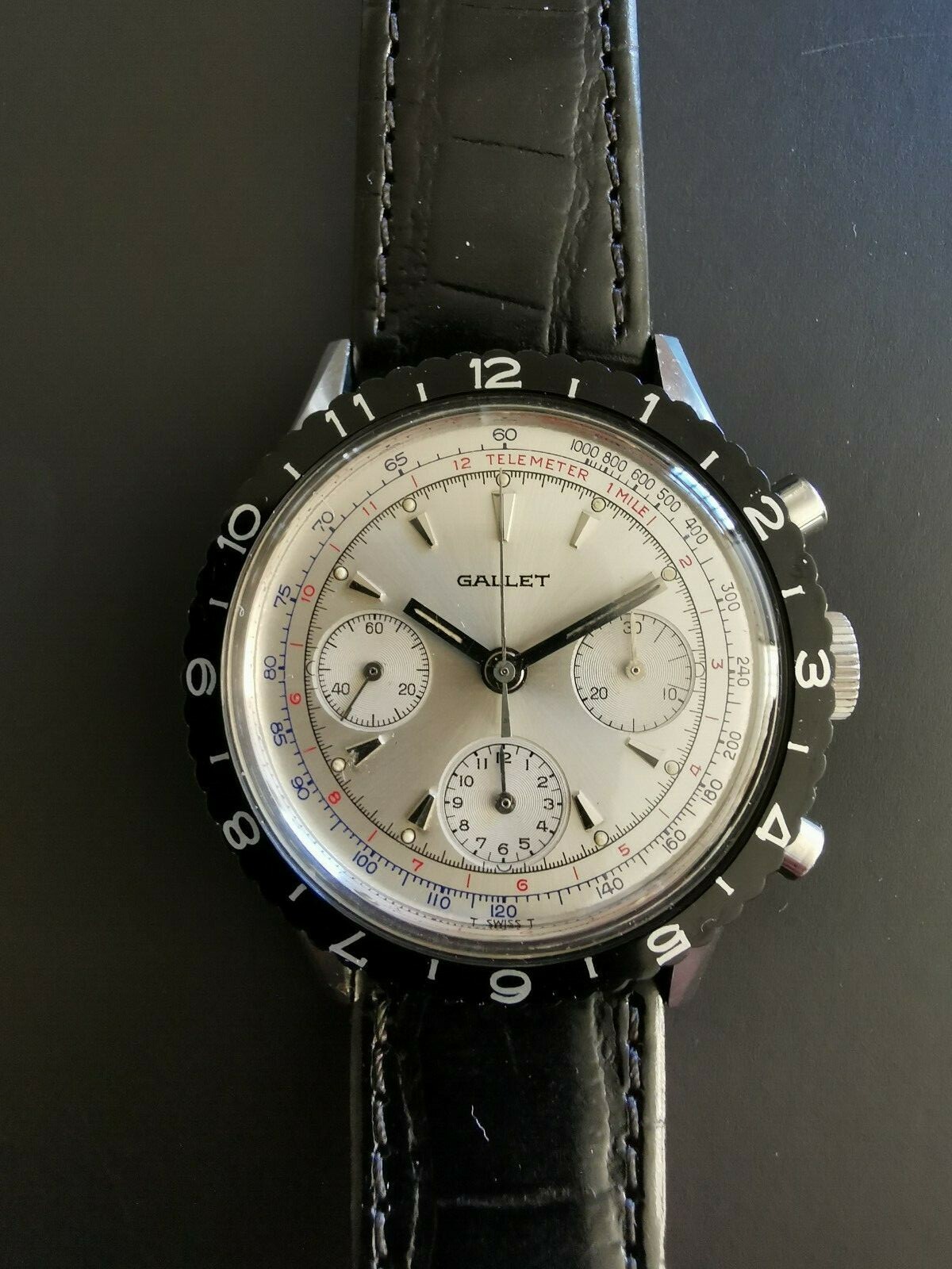 Vintage Gallet MultiChron Pilot Chronograph Stainless Steel Valjoux 72