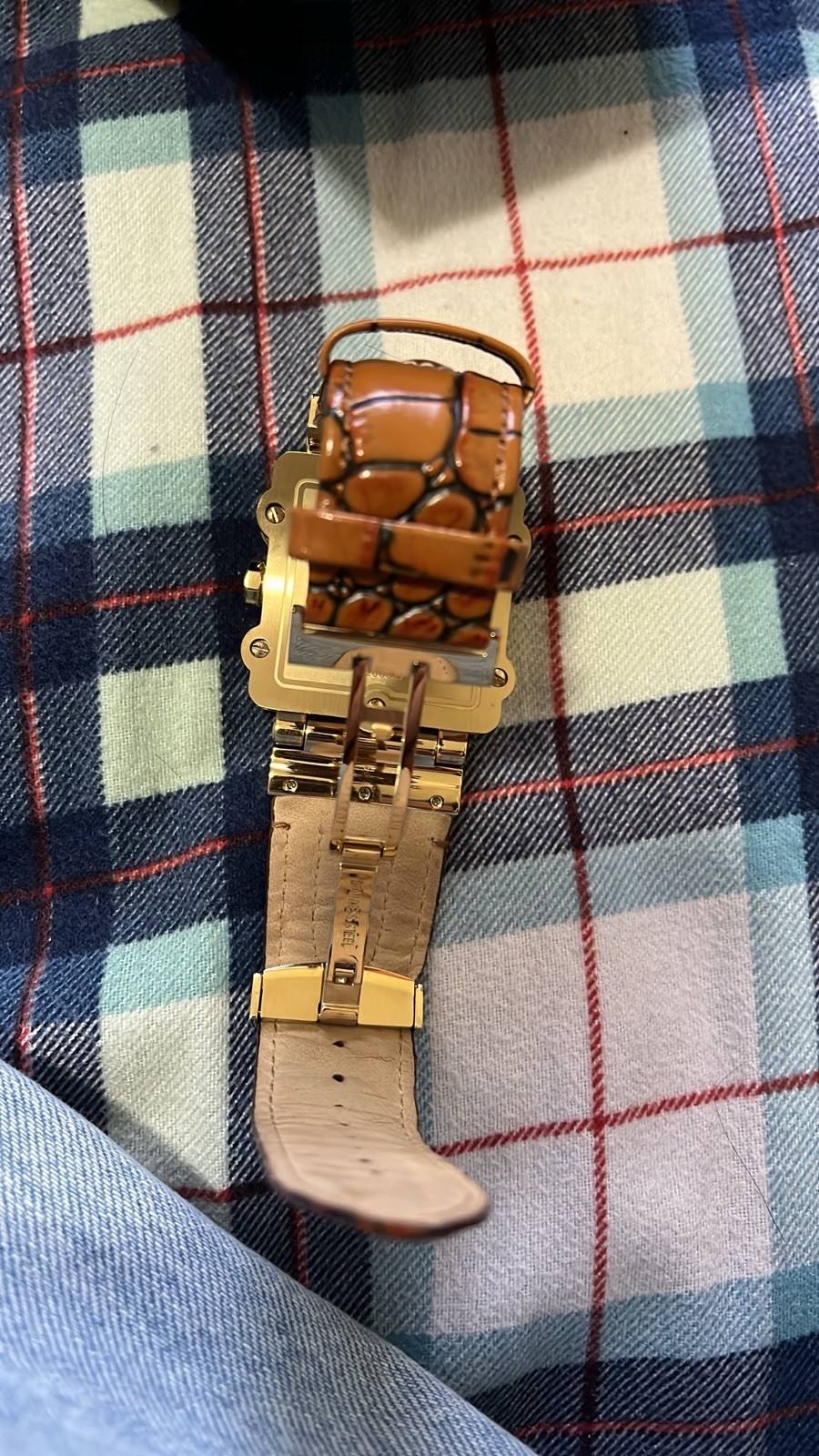 JBW Phantom Men’s Square Gold Tone Quartz Chronograph Date 50m Brown Leather