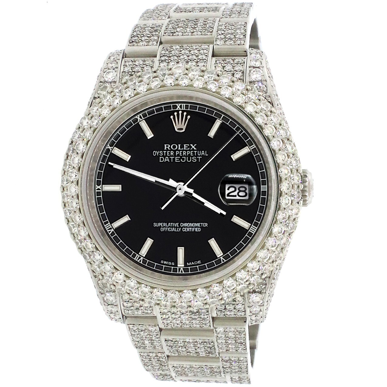 Rolex Datejust 36mm Pave Diamond Watch/16.9CT Bezel/Case/Bracelet/Black Dial