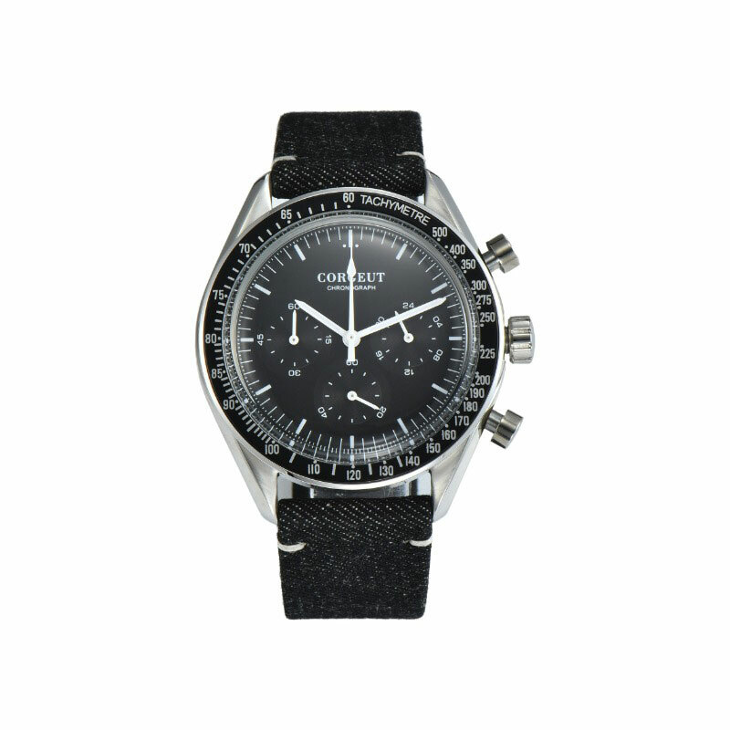 40mm corgeut black blue dial Multi-Function full chronograph quartz mens watch