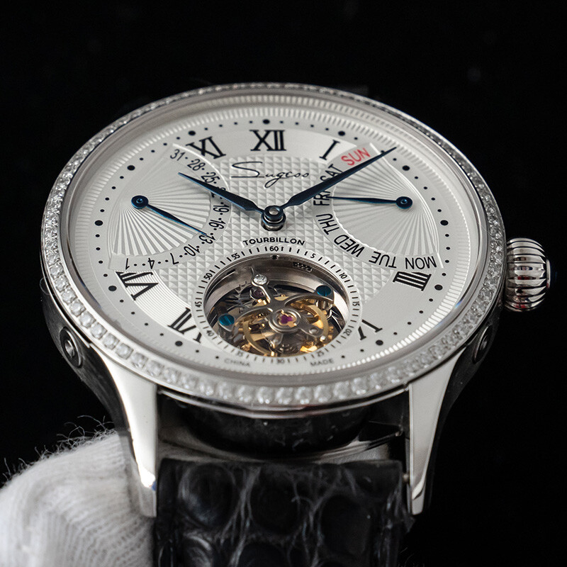 1PC Sugess Tourbillon Master Day Date Seagull ST8004 Mechanical Watch SU8004SBED