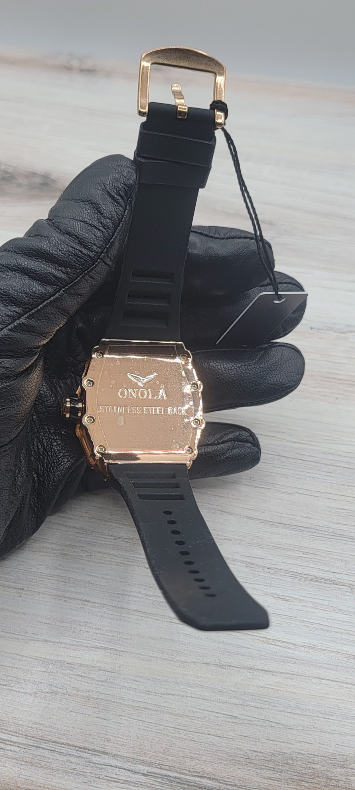 ONOLA Automatic Mechanical Skeleton Watch Rose Gold Black Diamond Style New With