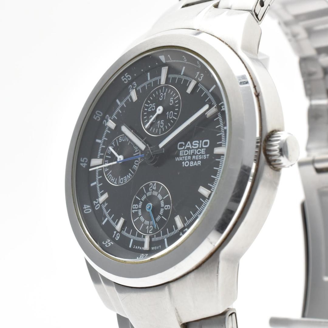 Casio Edifice EF-305 Chronograph Quartz Mens Watch Black Silver Working Japan