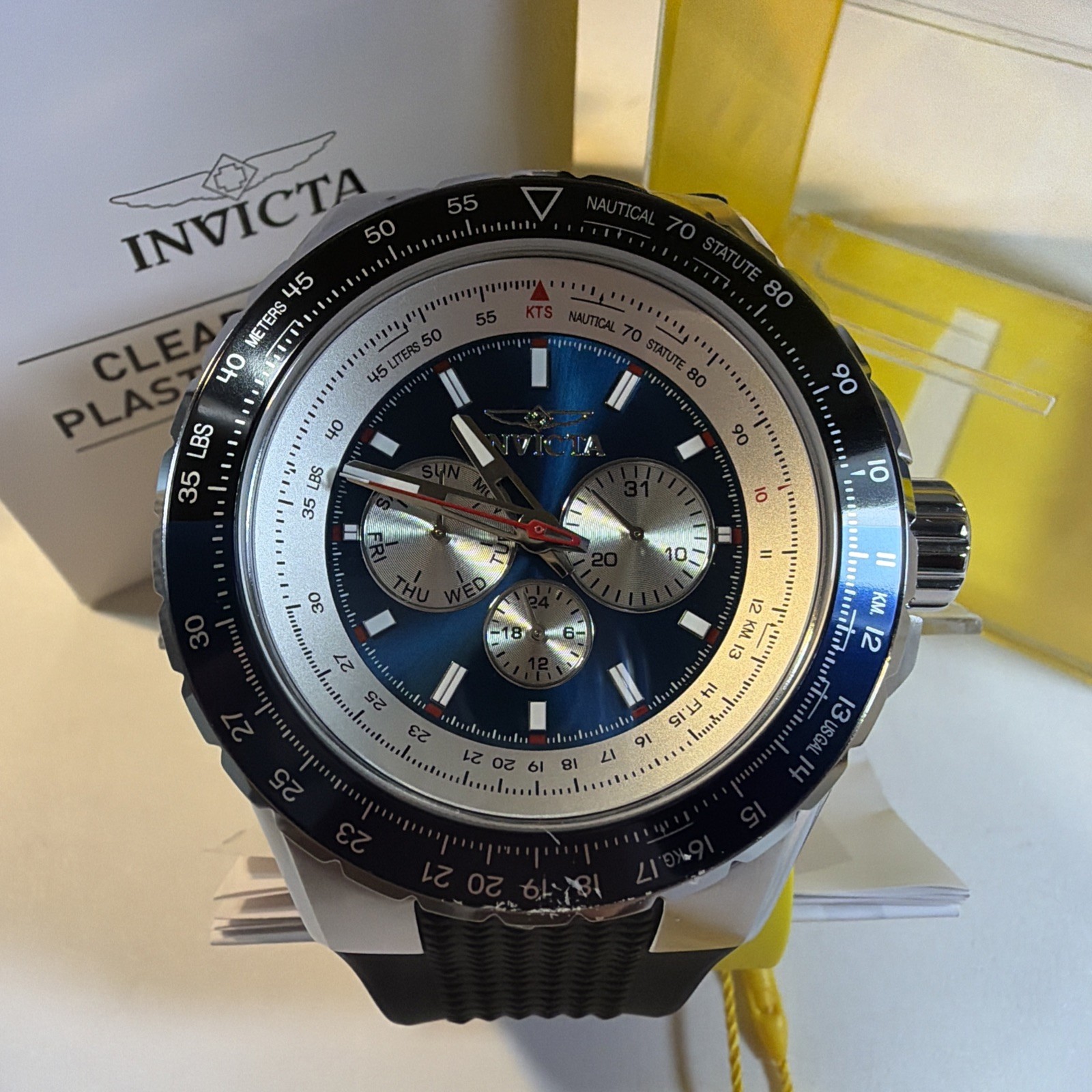 Invicta Men’s 32916 Aviator Quartz Chronograph Blue & Silver Dial Silicone Watch