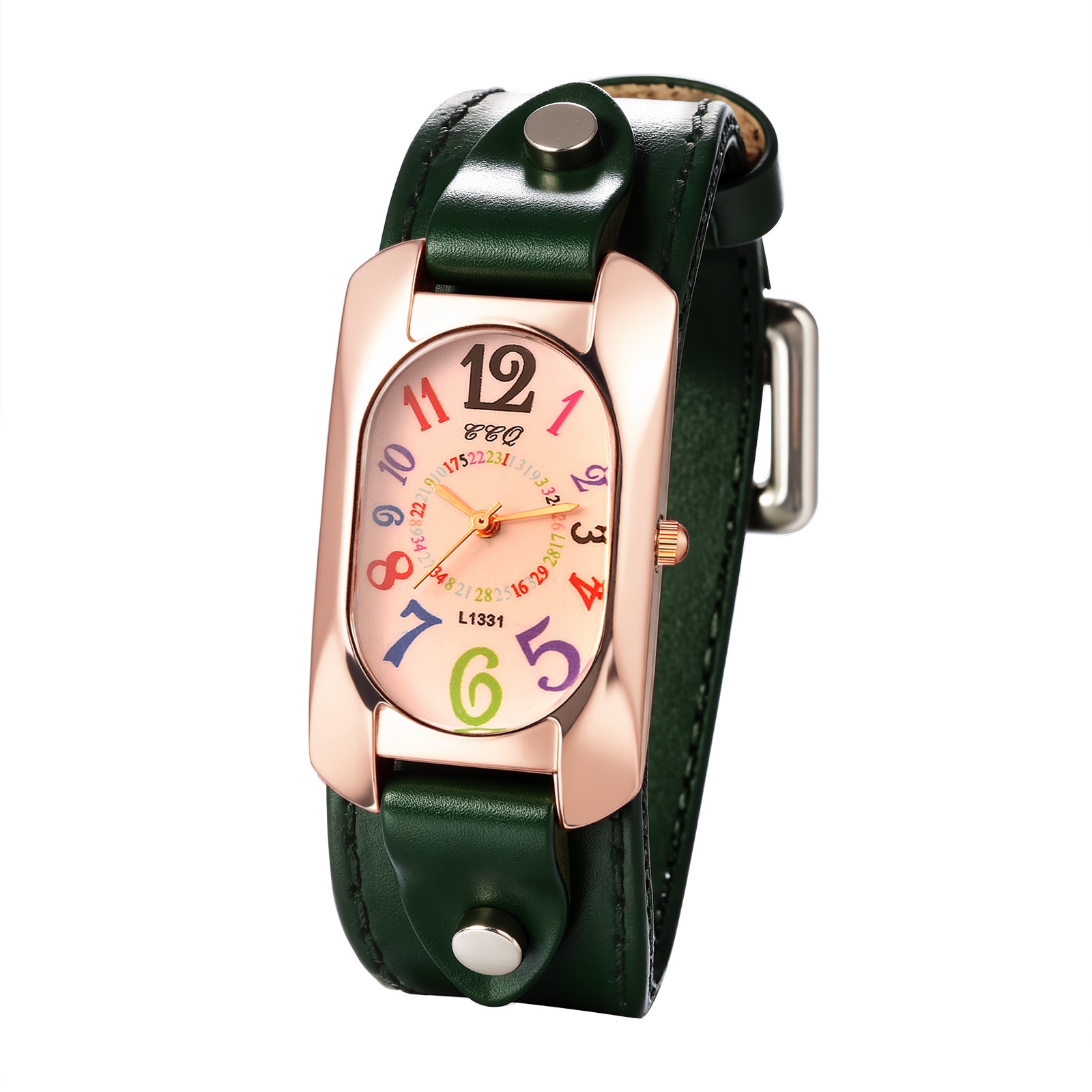 Women Steampunk Retro Color Digital Dial Genuine Leather Starp Quartz Wristwatch