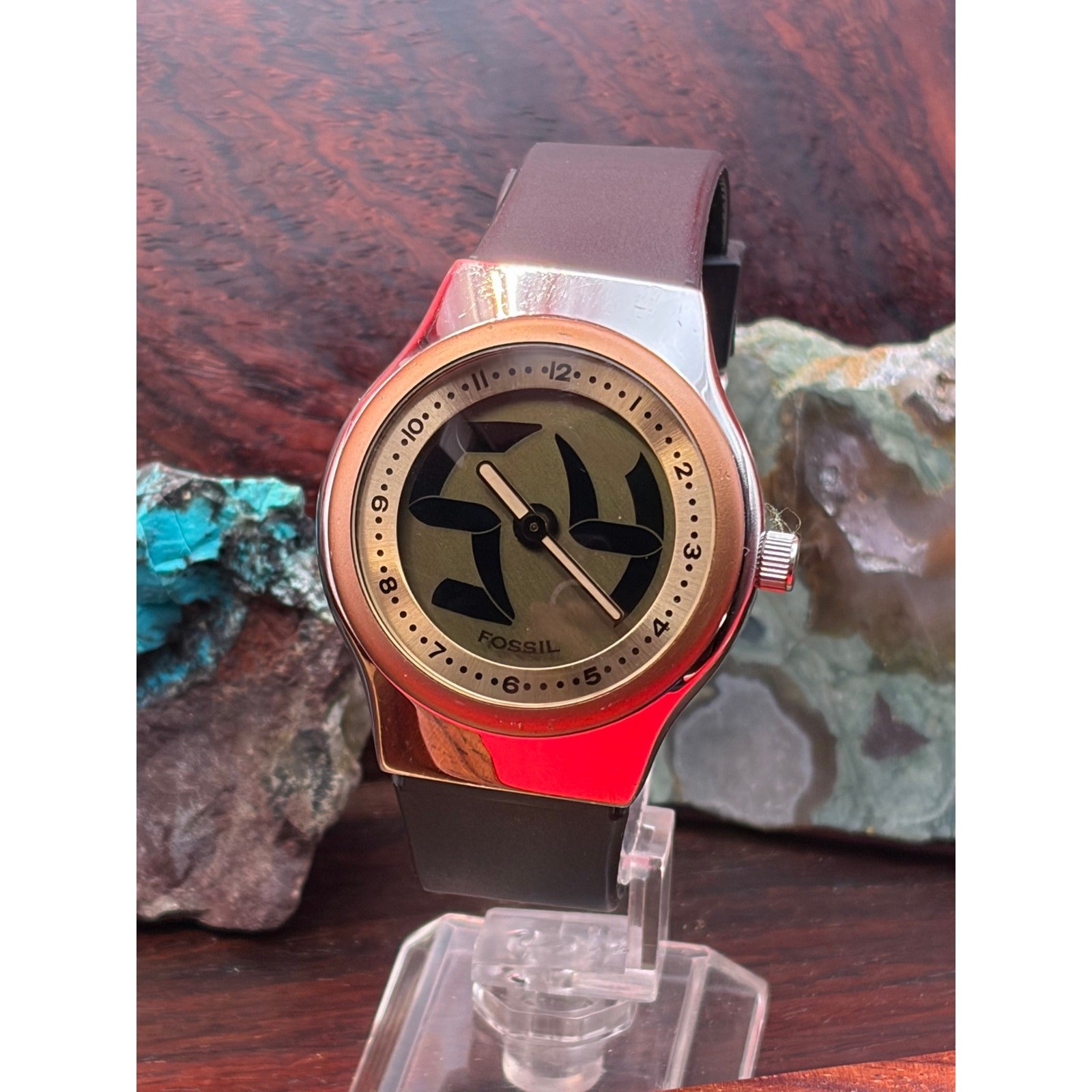 Fossil Big Tic JR-7861 watch featuring a copper-tone bezel