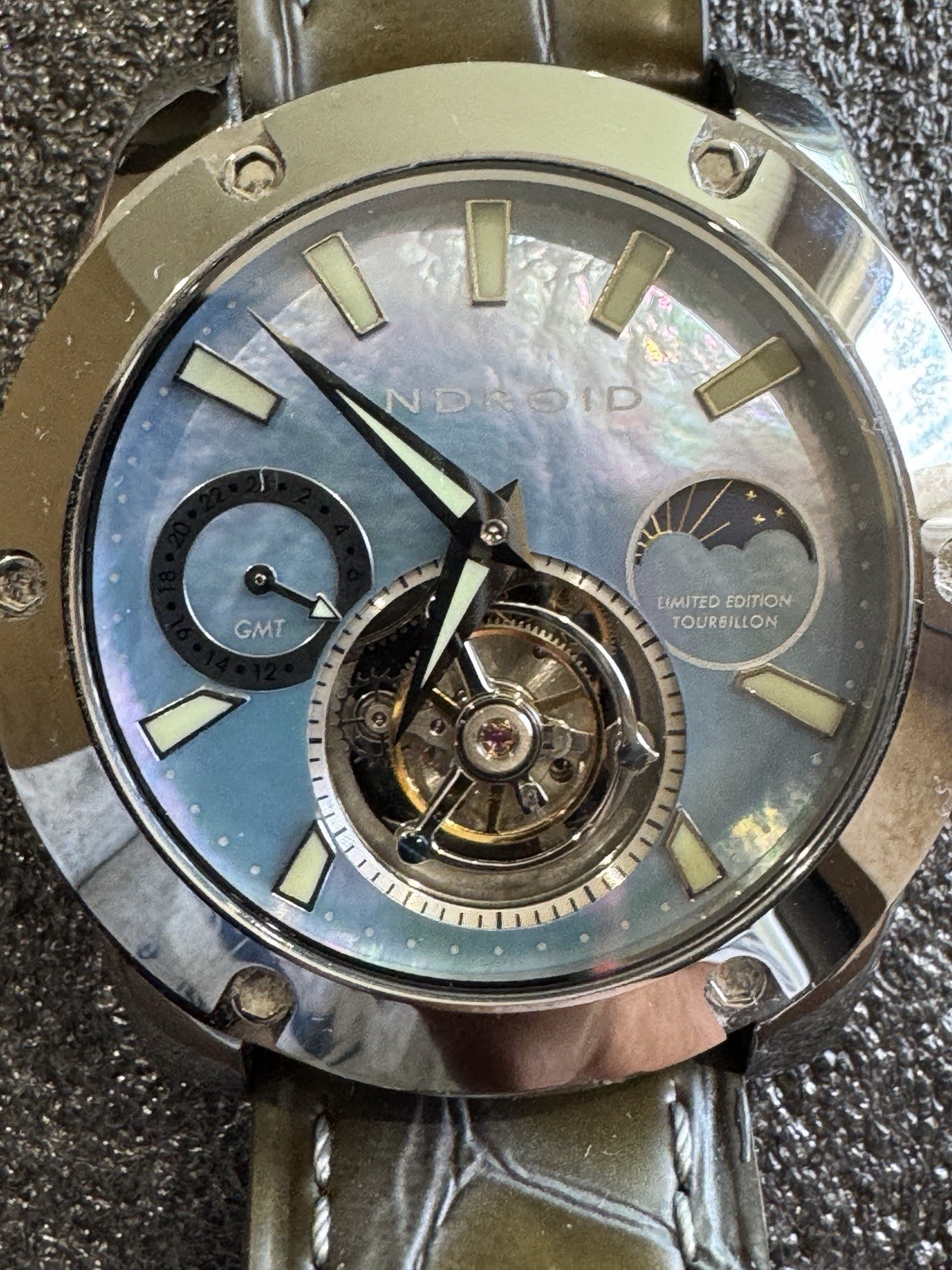 Giant Android Limited Edition Tourbillon w Blue MOP dial Sun/Moon, 24 Hr dial
