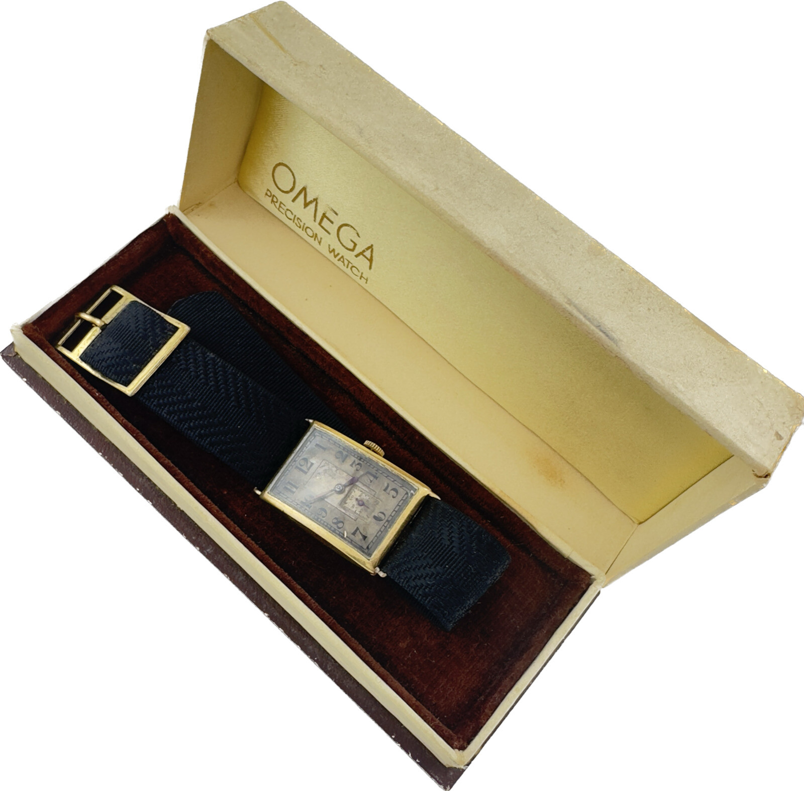 Vintage Omega Men’s Mechanical Wristwatch 19.4 18k Solid Gold Tank Wire Lug wBox