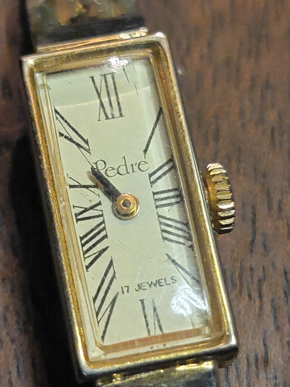 Vintage 1950 OR 1960 Pedre watch, featuring a rectangular gold-plated case