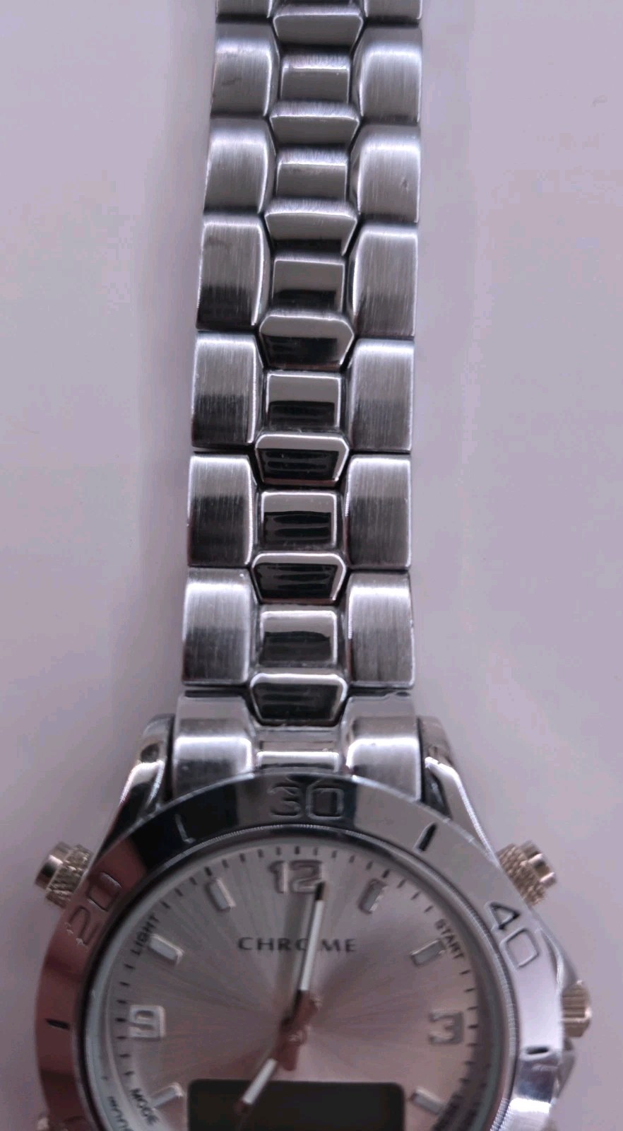 Chrome Analog Digital Watch Men Silver Rotating Bezel Alarm Chrono Untested 8″