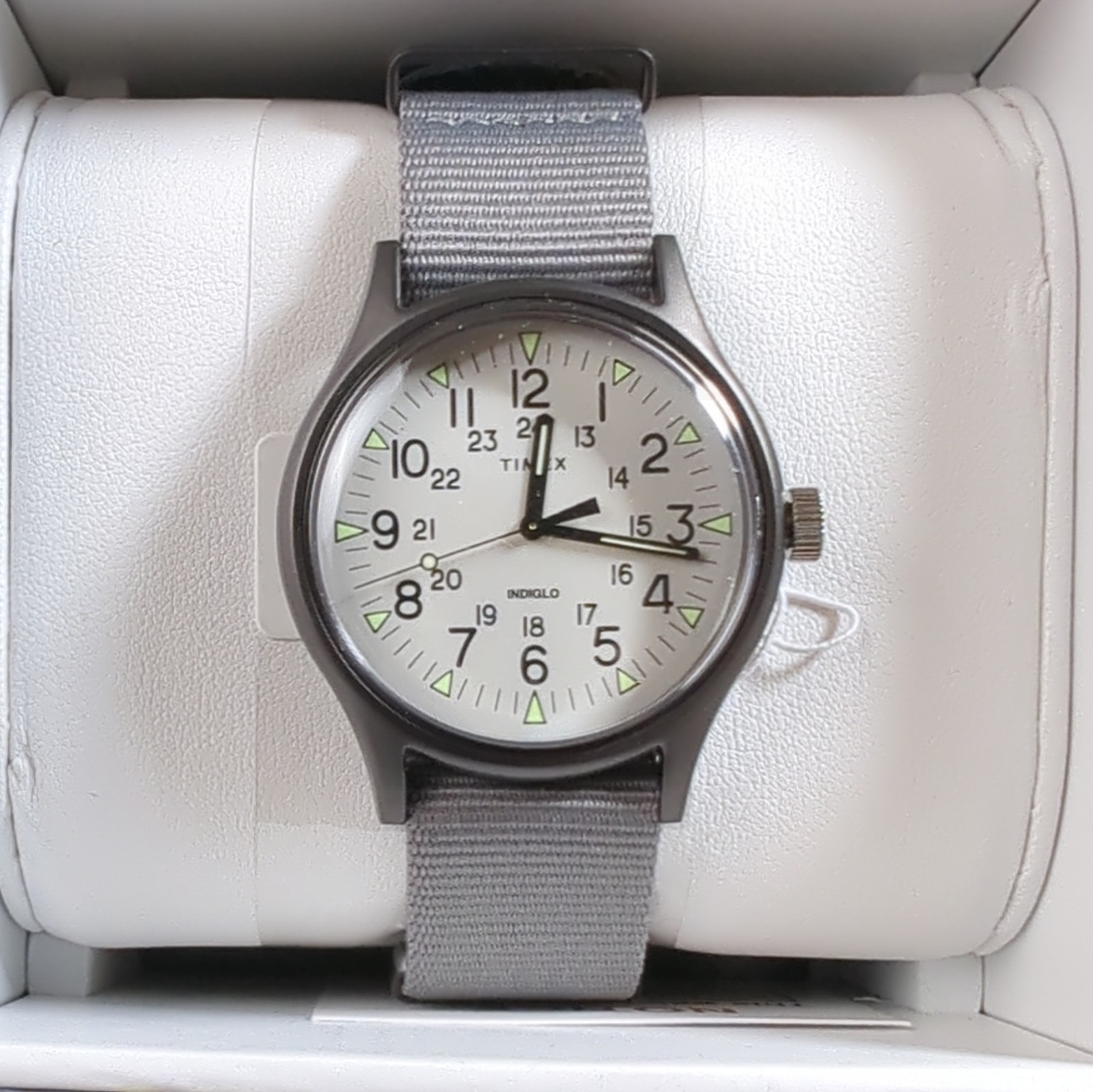 Timex MK1 Quartz Analog Wristwatch 40mm White Dial Gray Nylon Strap 30M WR