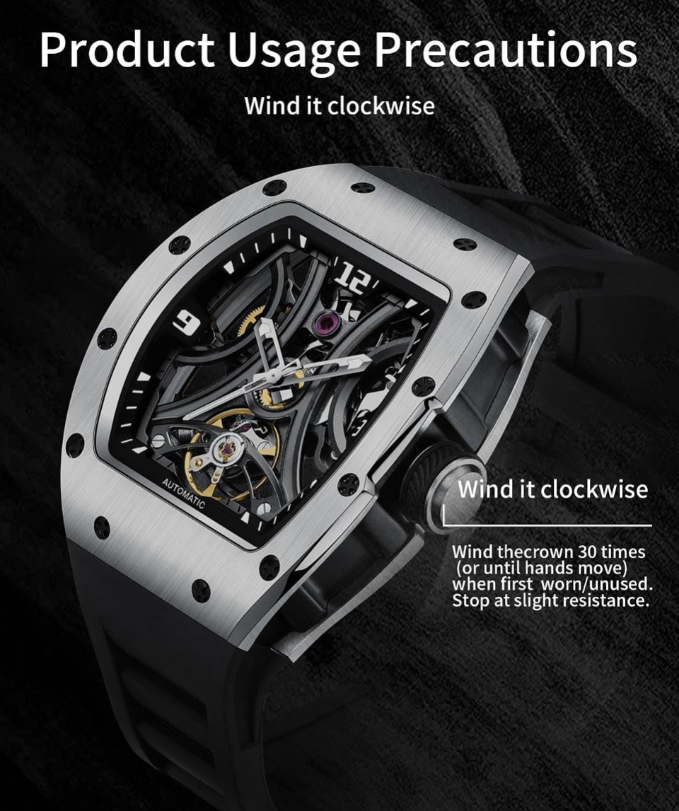 Paras Crown Automatic Stainless Case Silicone Strap Mens Watch