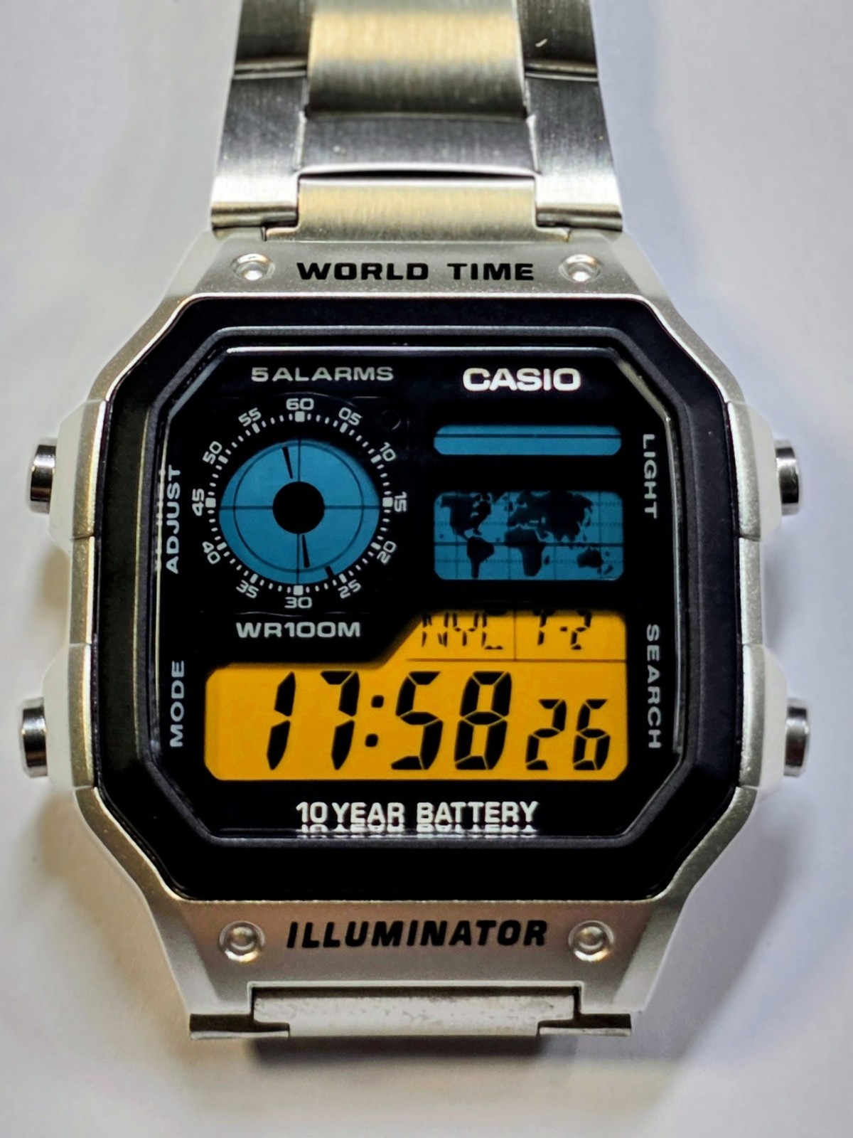 Casio AE-1200 “Latitude Blue” World Time- Stainless Steel – Oil Filled Hydro Mod
