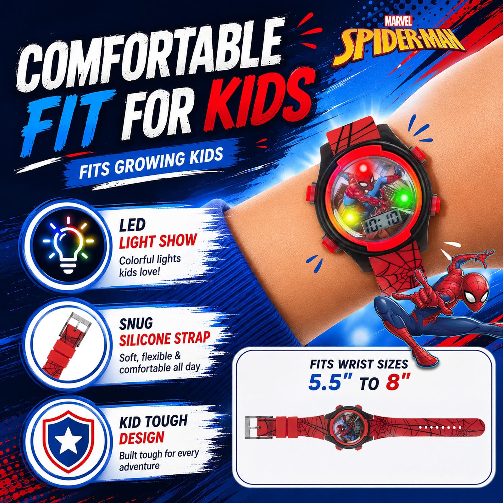 Accutime Marvel Spider-Man Digital Watch for Kids – Spiderman:Red, Red /Black