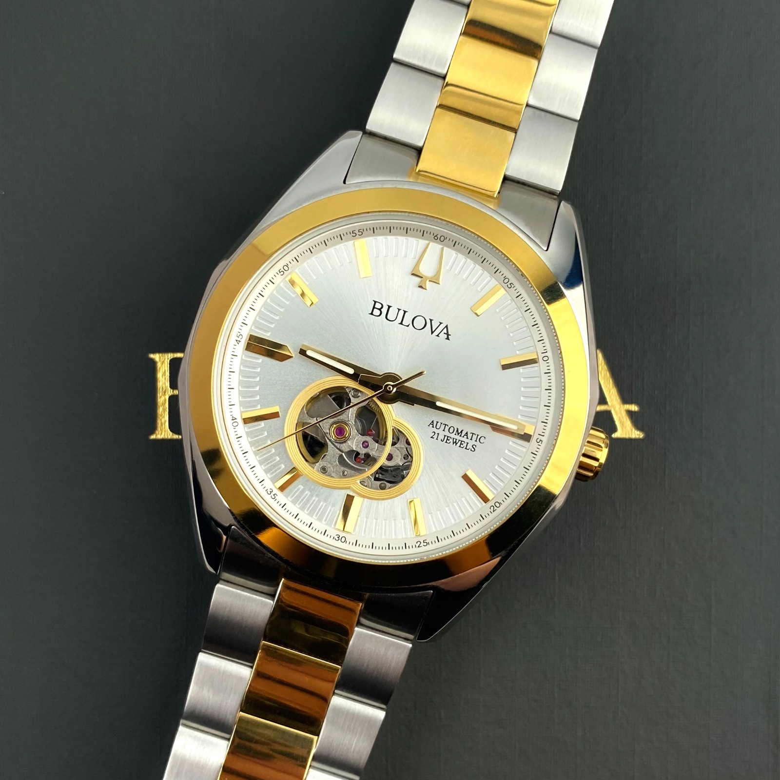 Bulova Surveyor 98A284 Automatic 42mm Silver Tone Dial Gold/Silver Men’s Watch