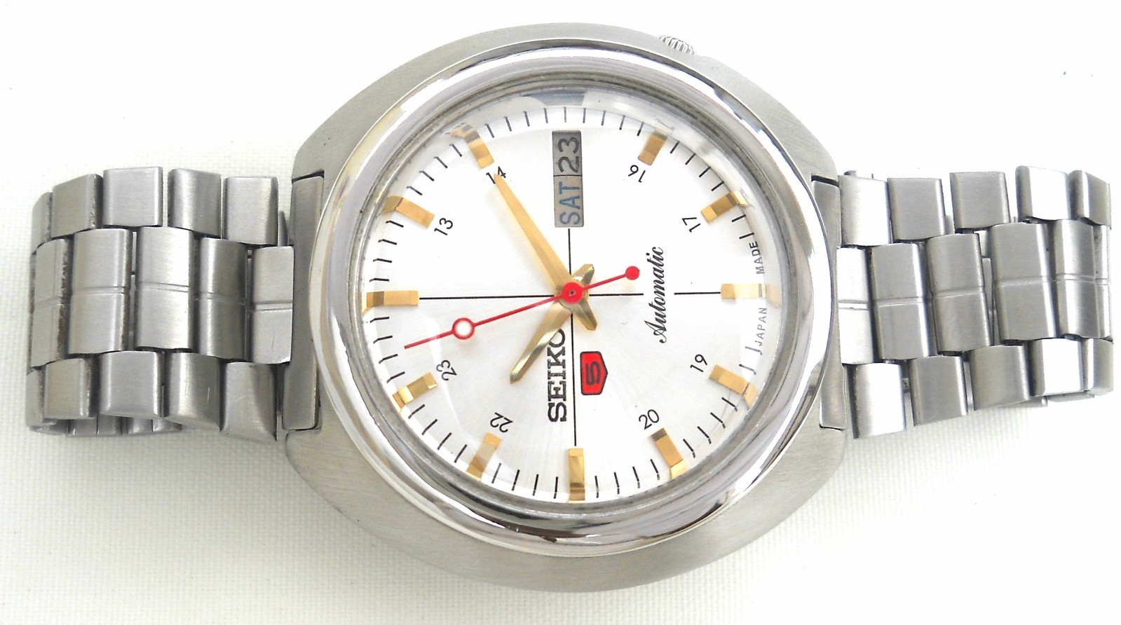 Vintage Seiko 5 Automatic Watch Silver Aftermarket Sunburst Military Dial Japan