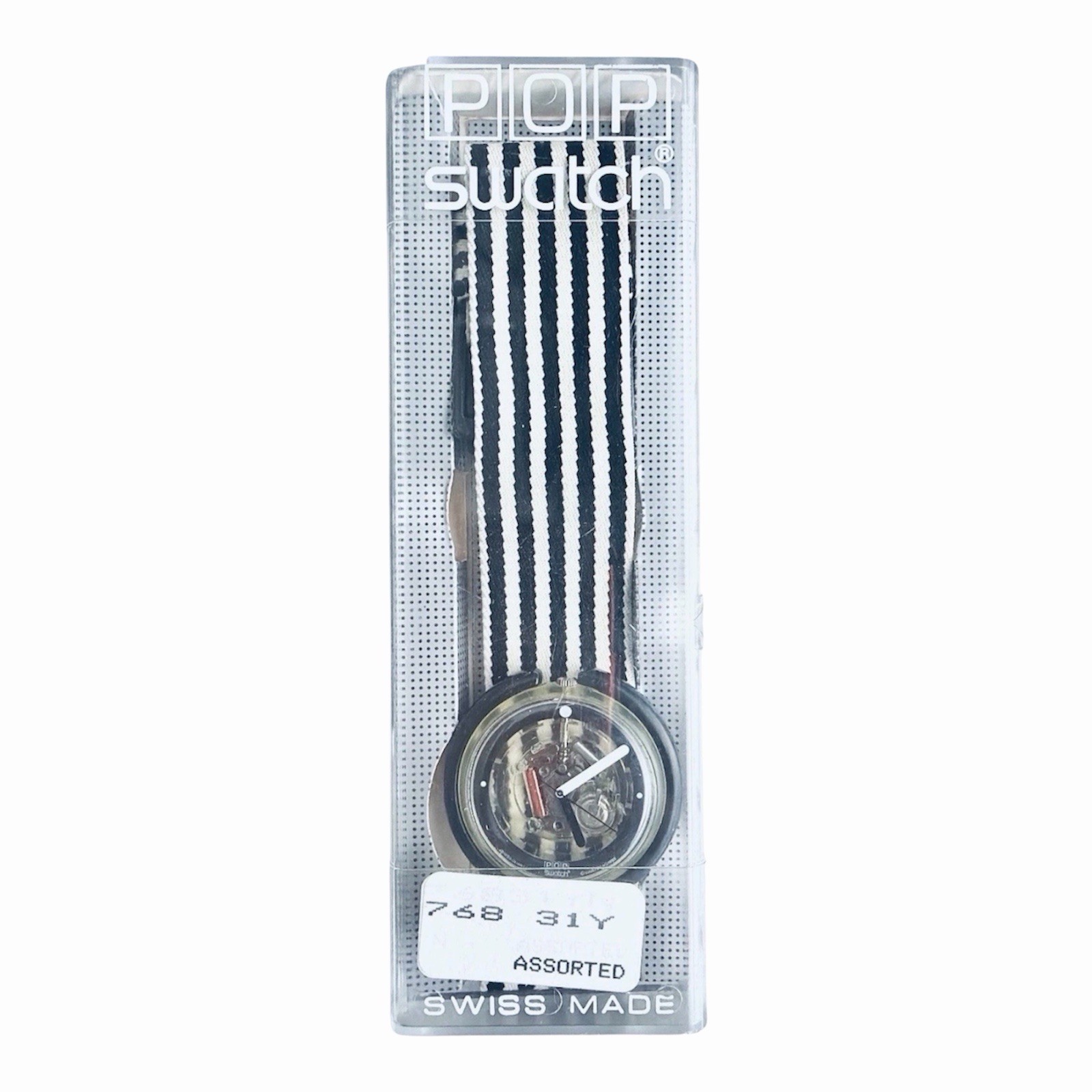 Vintage Swatch Pop Watch WHITE ZEBRA PWBK1111 1989 Rare Swiss Made Quartz