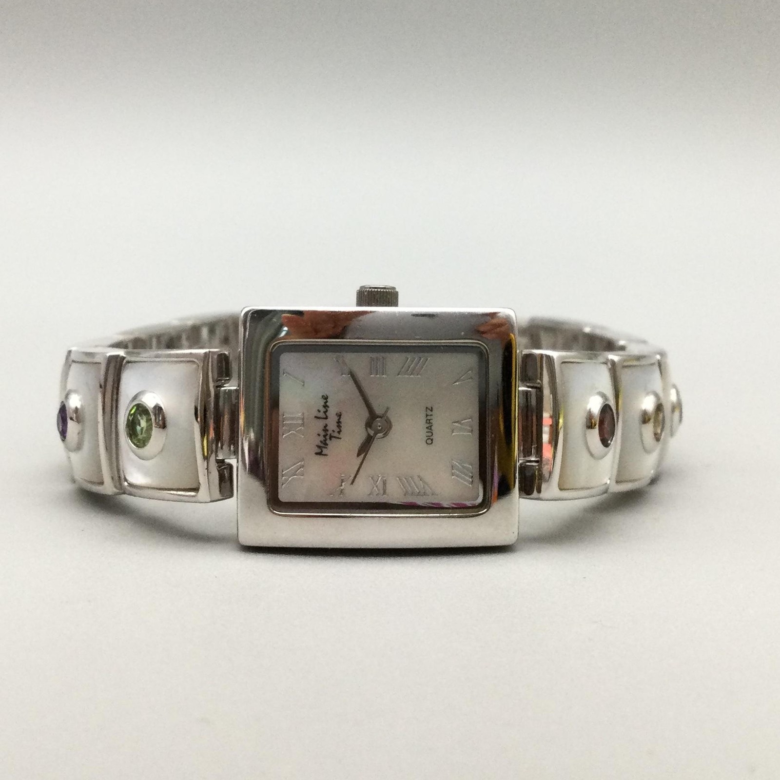 Main Line Time Womens Watch 18mm MOP Multi Gemstone Band New Battery 7.5″