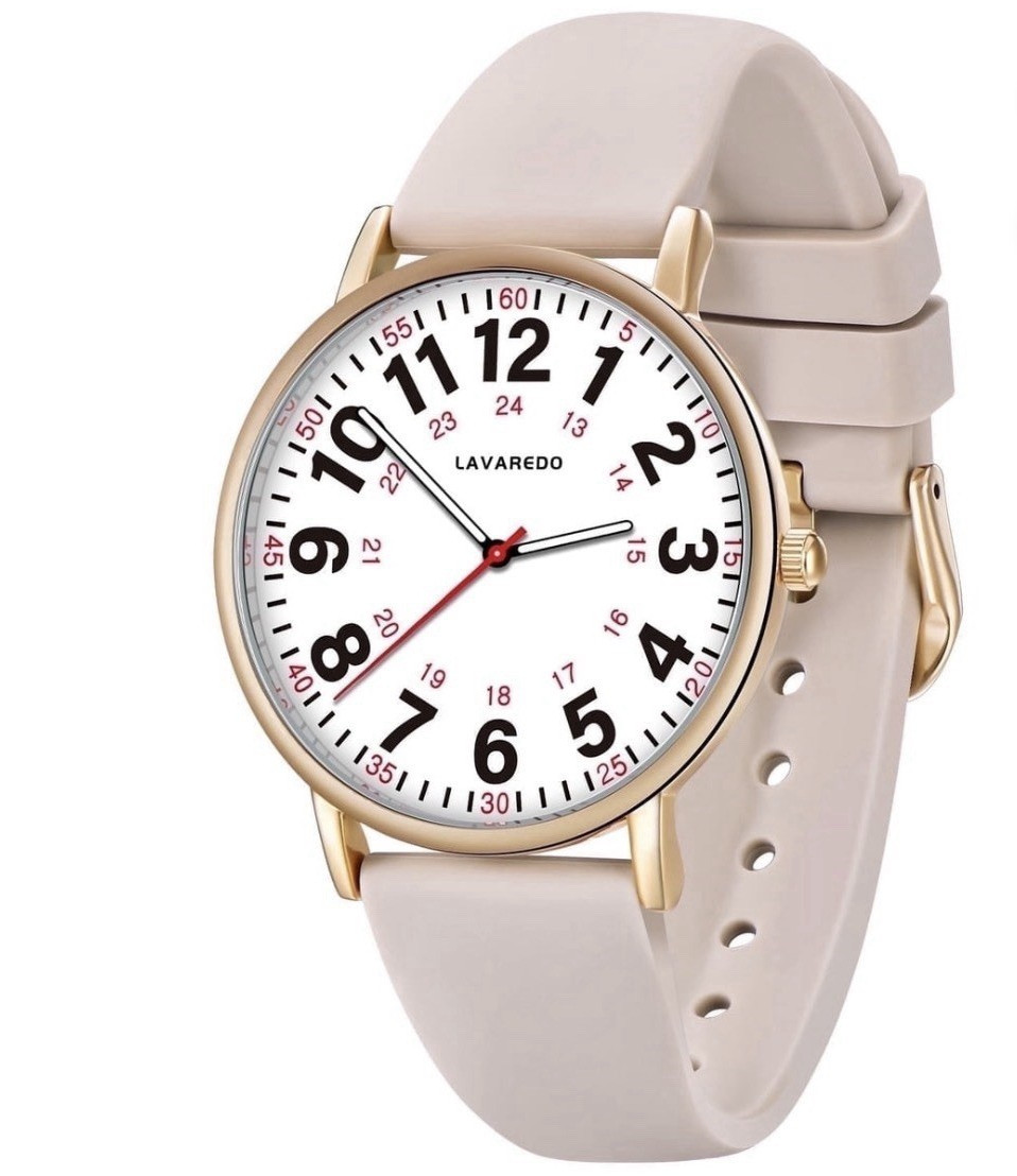 Lavaredo Quartz Analog Watch White Dial Gold Case Beige Silicone Strap 24H