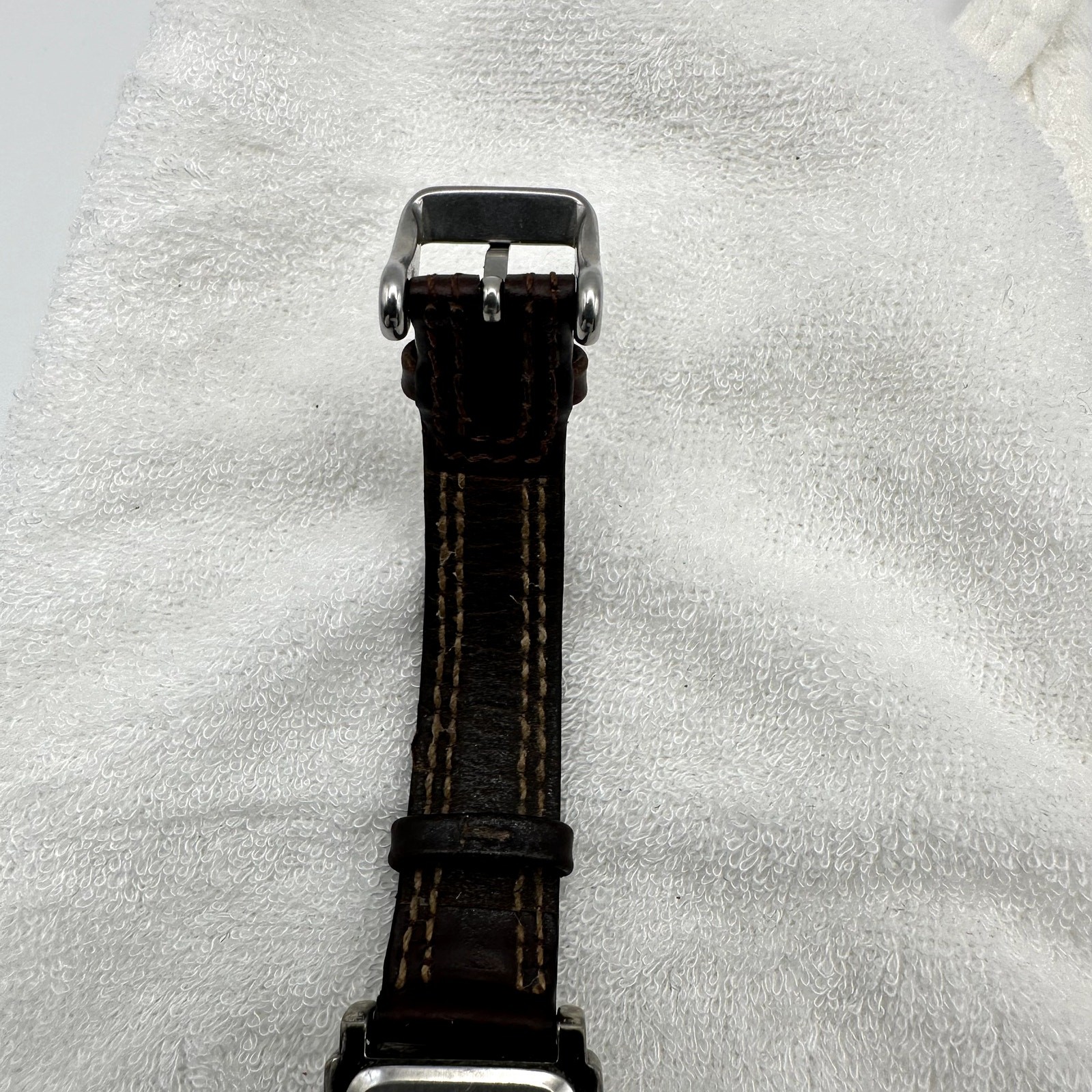 Anne Klein II Rectangular Silver Dial Brown Leather Quartz Watch