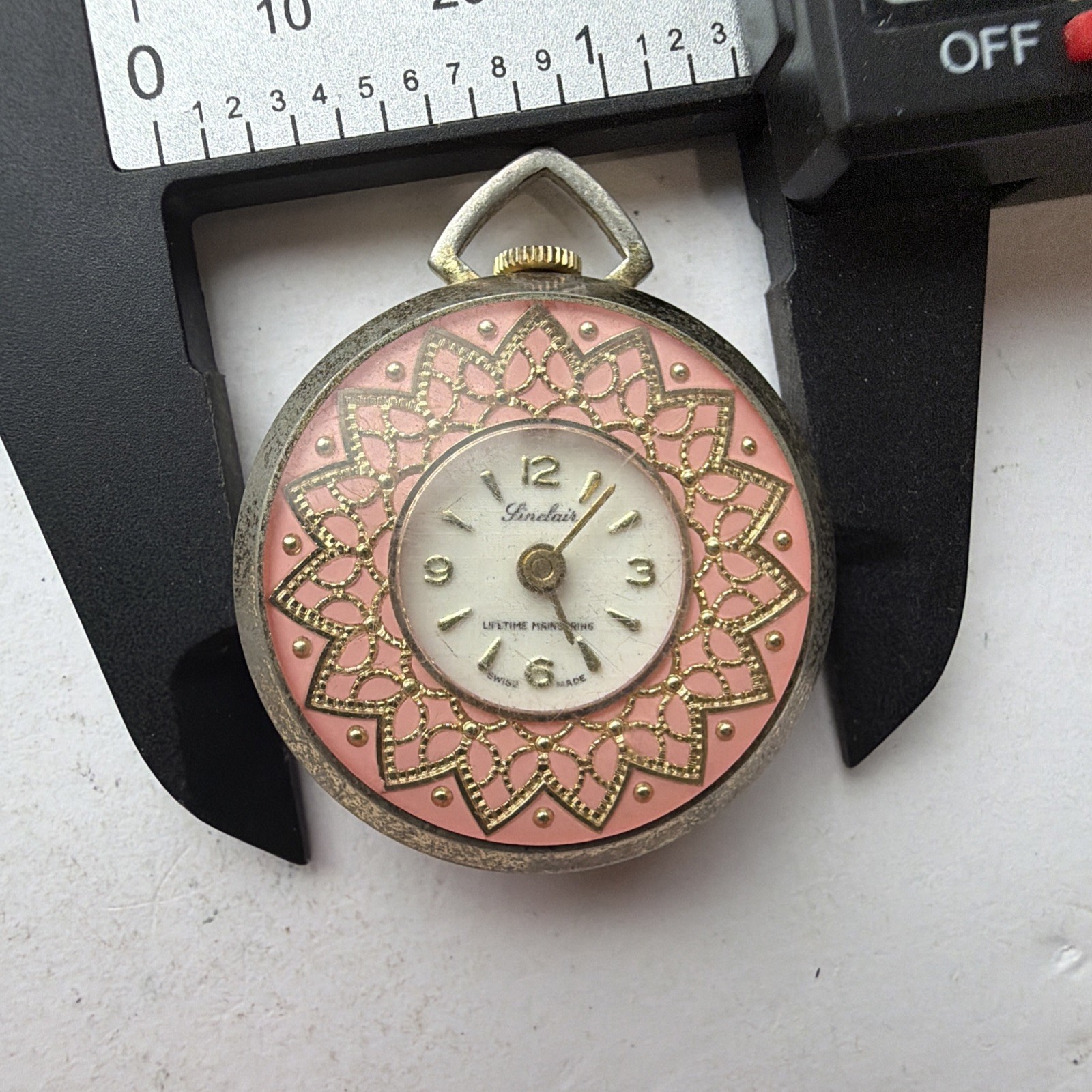 AX09 Genuine Rare Pink Enamel Ladies 33mm Mechanical Pendant Watch For Repair**
