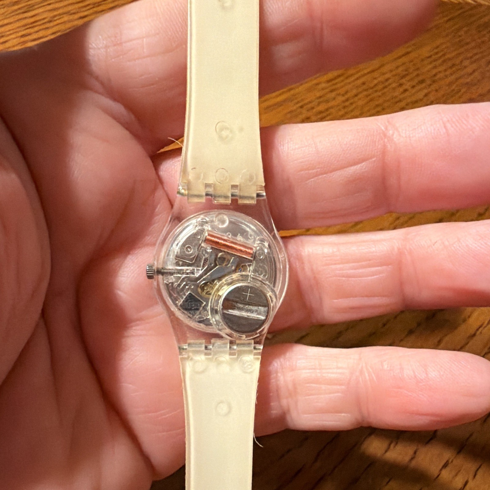 Swatch Lady Quartz Analog Fruit Dial Clear Plastic Case Pink Strap 25mm