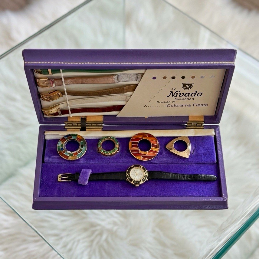 Nivada Grenchen Colorama Fiesta Vintage 1960s Manual 17J Watch Set Box