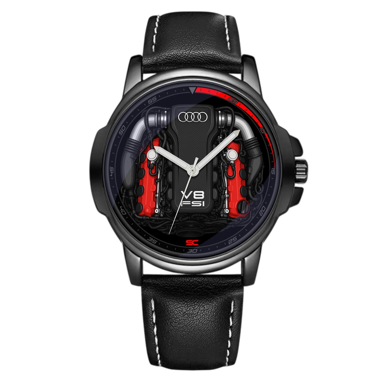 Audi Sport Motor Engine V8 FSI RS Fan Art Quartz Wrist Watch