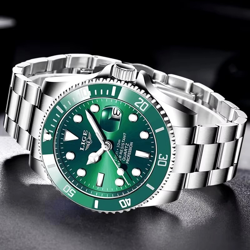 42MM LIGE Quartz Men’s Luxury Watch Dive 30M Waterproof Luminous Stainless NEW