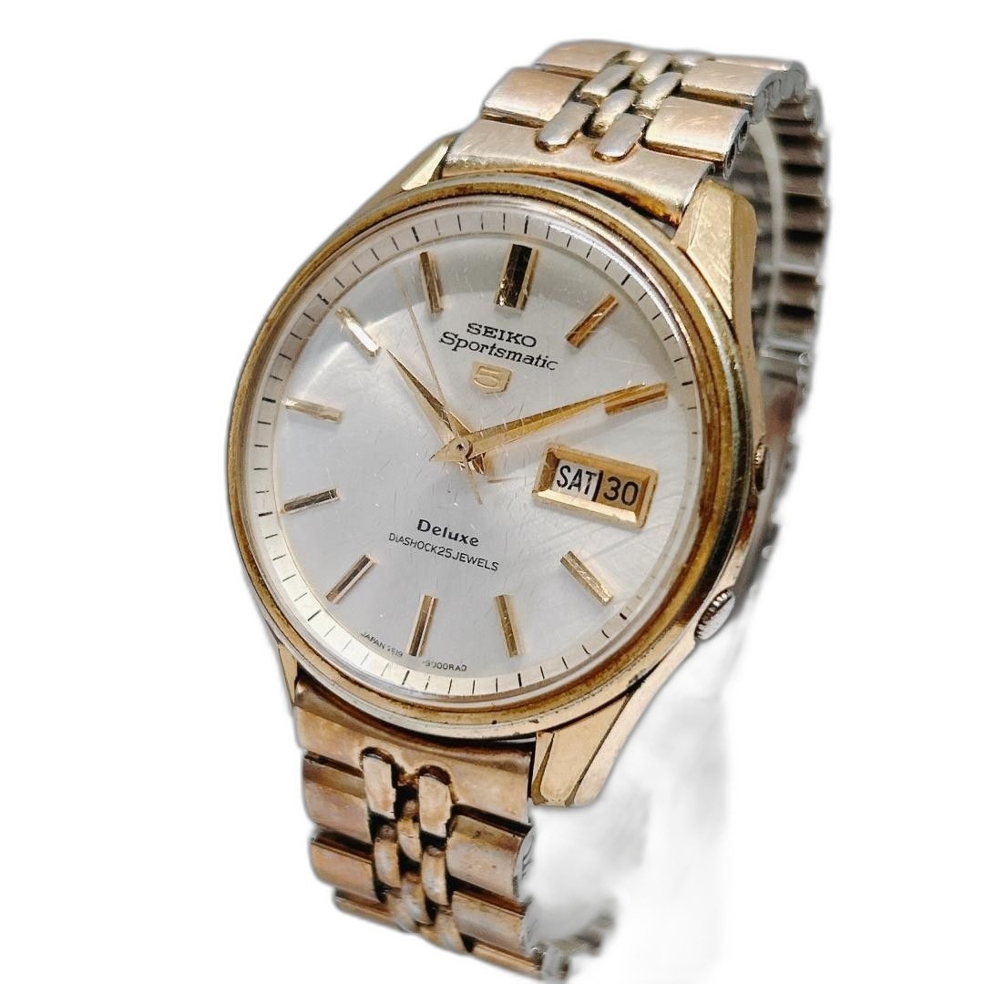Seiko 5 Sportsmatic Deluxe Automatic Men’s Wristwatch Gold Silver 2000s