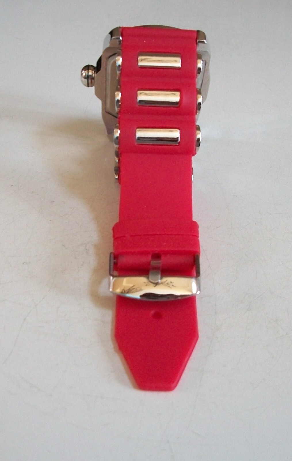 Men’s Silver Trim Multicolor Dial Red Silicone Band Fashion Dressy Hip Hop Watch