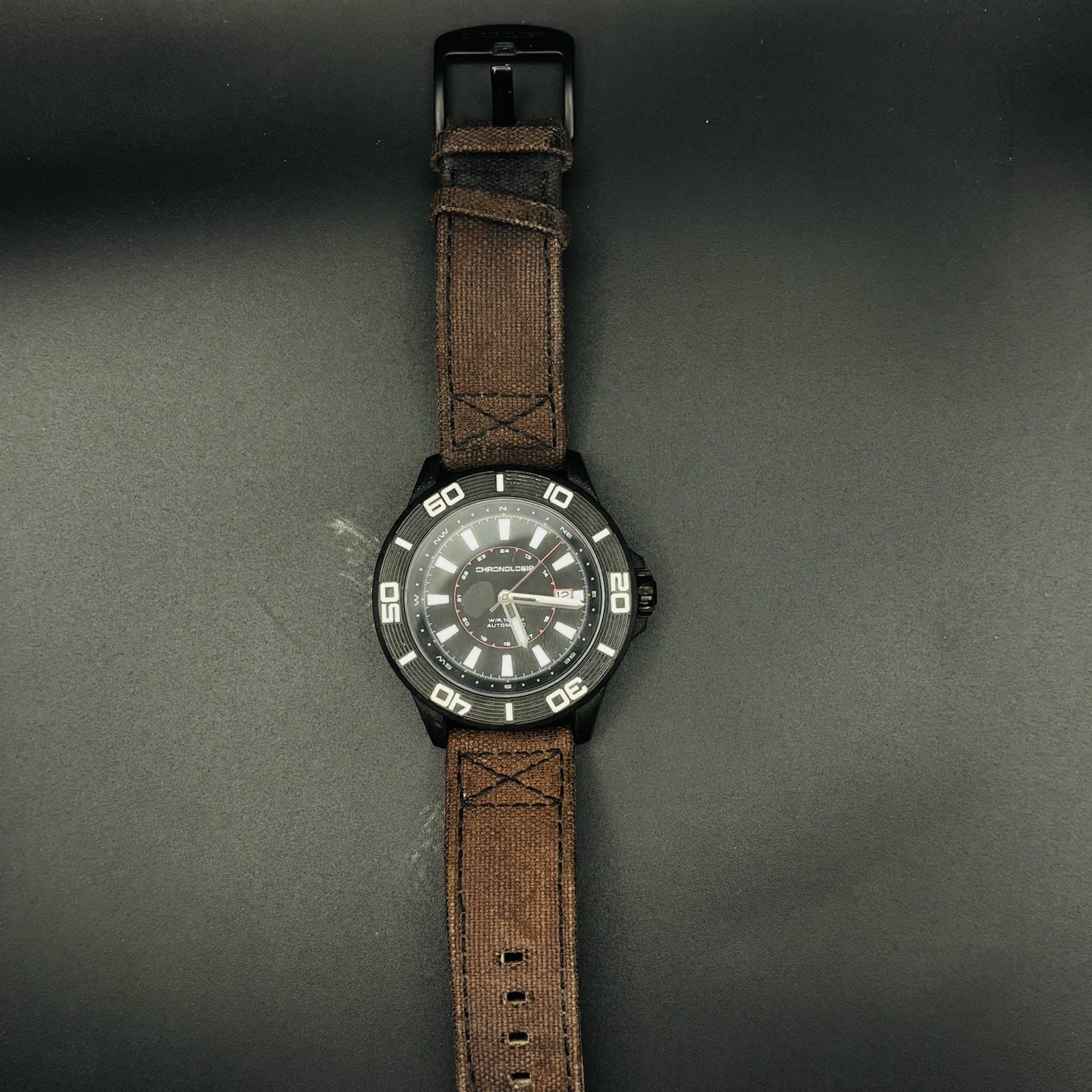 Chronologia Pilot Automatic Mens Watch Seiko NH35A Carbon Fiber 100m w/ Case