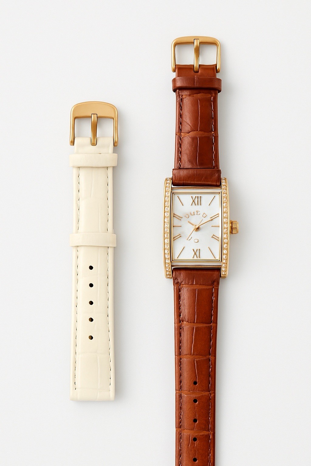 Guardo Women’s Rectangular Crystal-Accent Watch + Extra Strap – New with tags