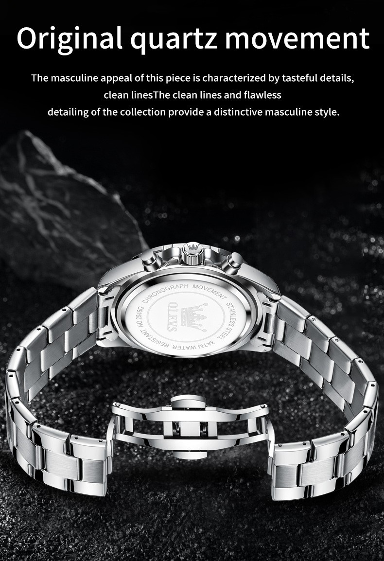 OLEVS 2945 Luminous Night Light Auto Date Japan Movement Quartz Wristwatch
