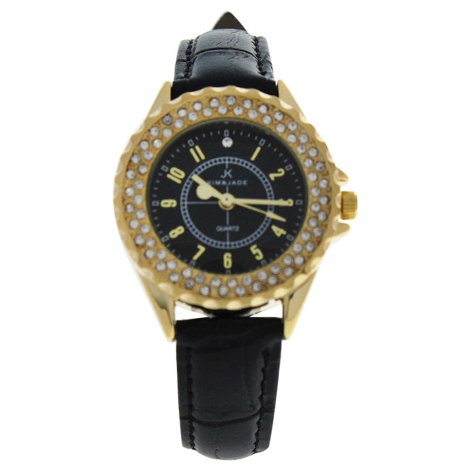 2033L-GBLBL Gold/Black Leather Strap Watch by Kim & Jade for Women – 1 Pc Watch