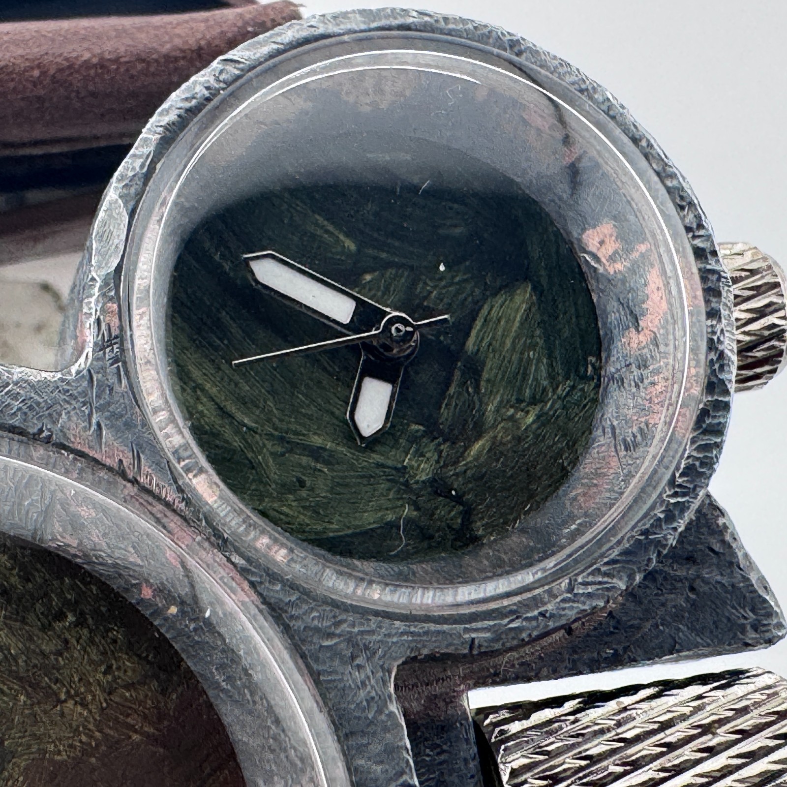 Distressed Rustic Quartz Watch Men Hand Painted Dial Triple Movements New Batter