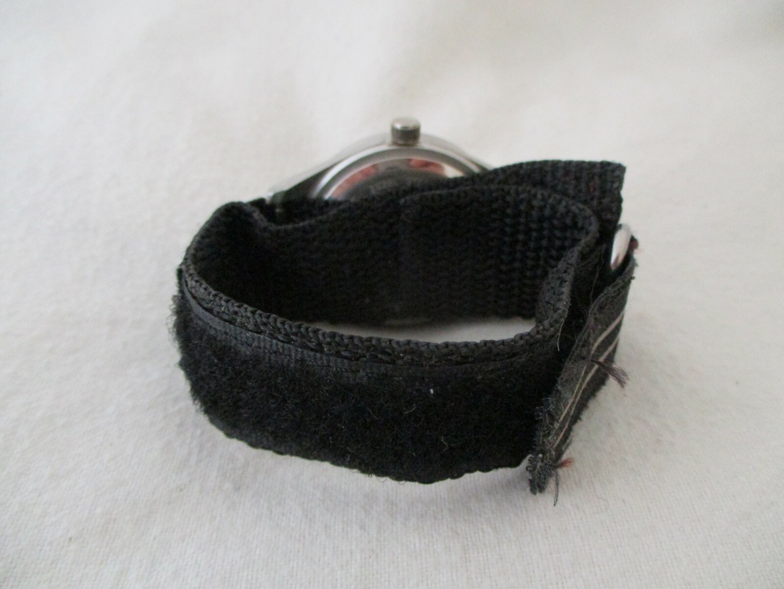 Aquatech Watch Black Hook & Loop Band Round Face Silver Toned WR 100FT