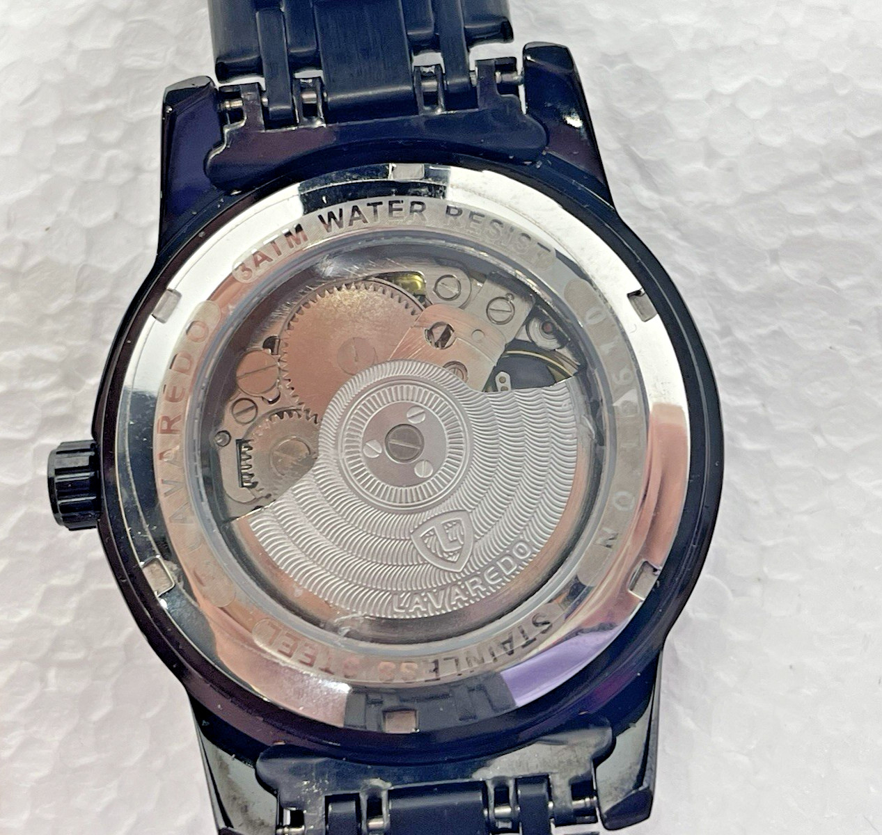 LAVAREDO Mens Black Skeleton Automatic Mechanical Watch Clear 42mm Round L6610