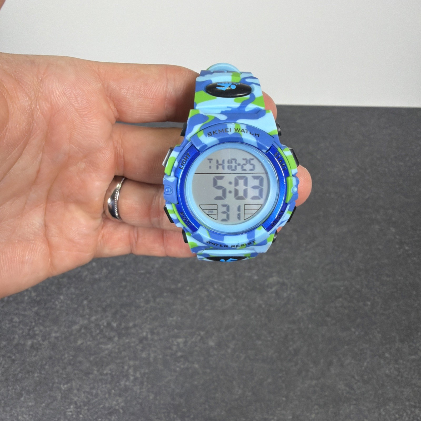 SKMEI Camouflage Blue Digital Chronograph Stopwatch Alarm Swimming Watch 5ATM